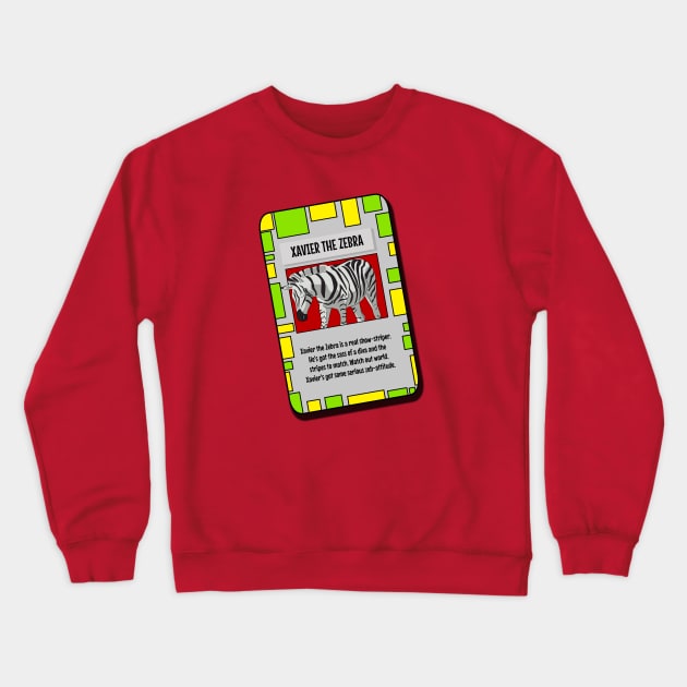 Animal Trading Card - Zebra Crewneck Sweatshirt by Fun Funky Designs